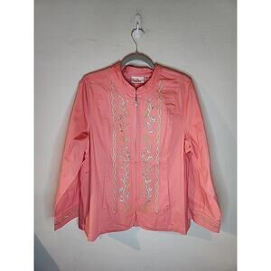 Quacker Factory Jacket Floral Butterfly Embroidered Full Zip Pink Size Large